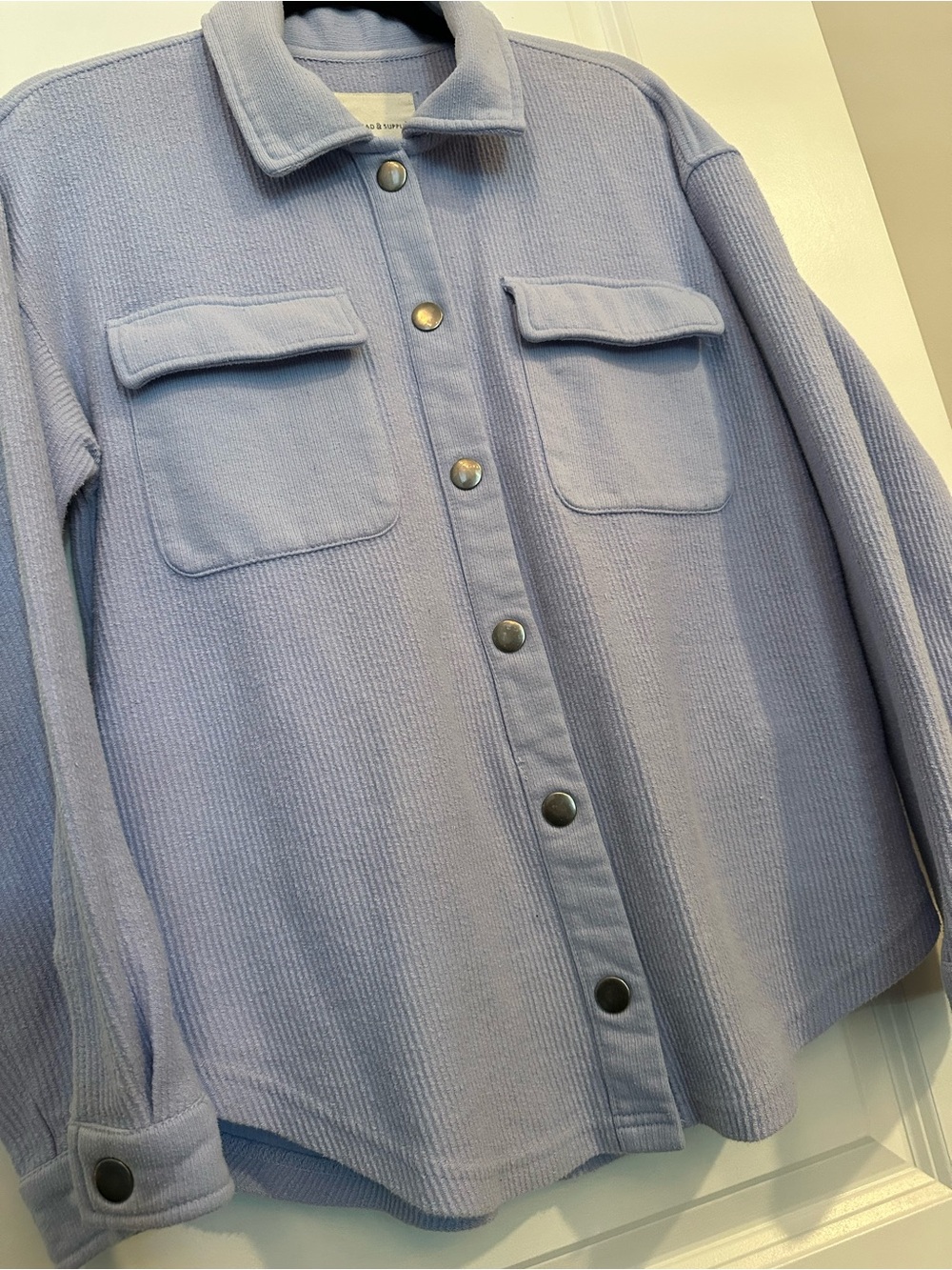 Thread & Supply Medium Light Blue Ribbed Shacket with Snaps - Picture 3 of 9